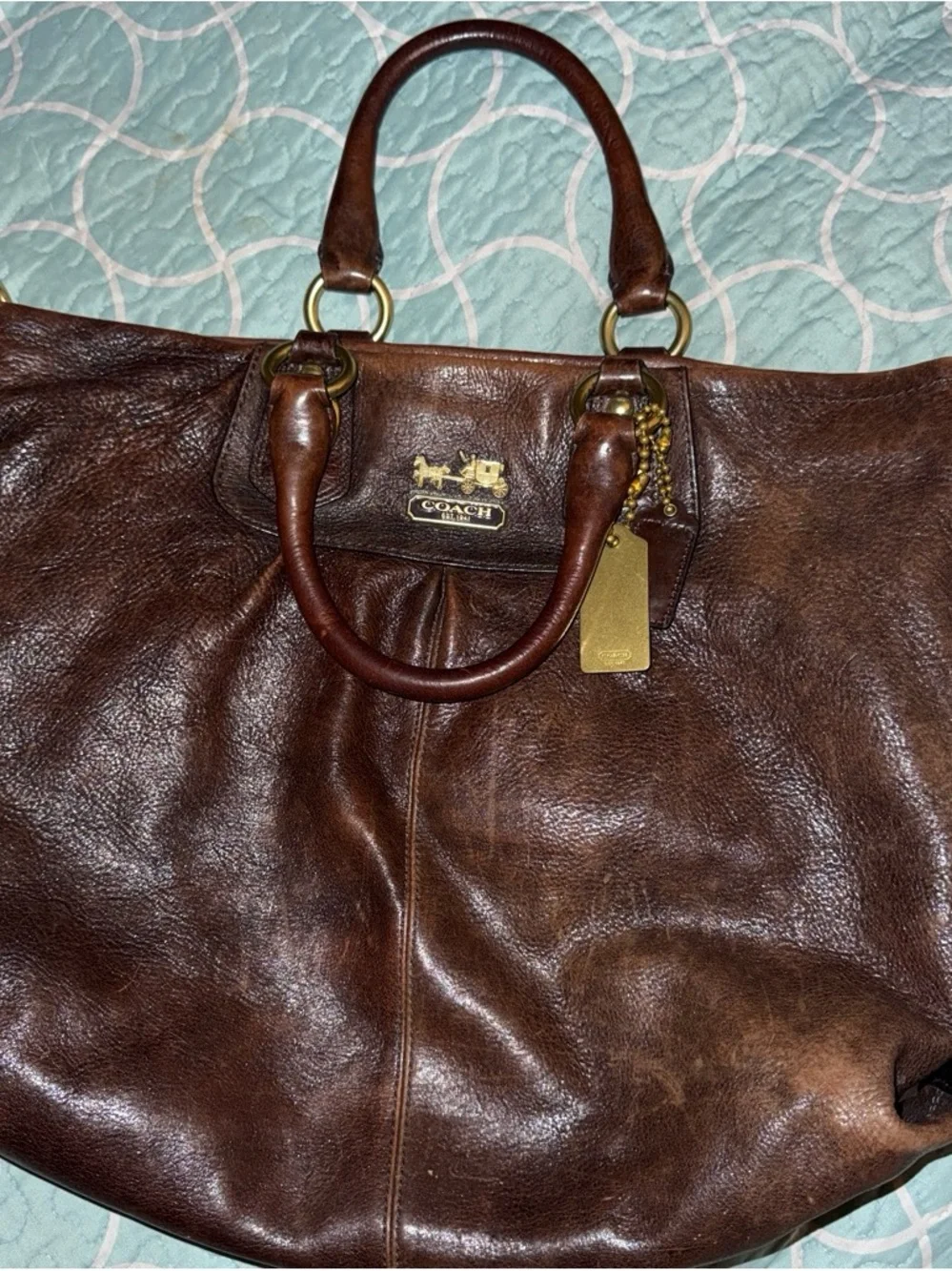 VINTAGE Coach Dark Brown Leather Tote with Gold Hardware